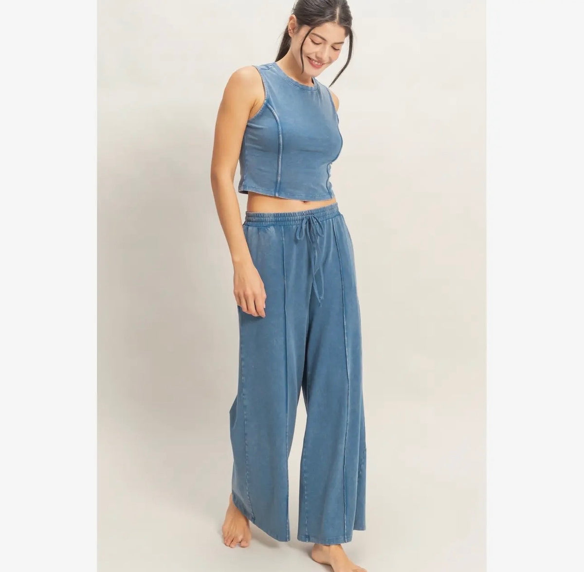 Mineral Washed Sleeveless Top & Wide Leg Pants Set
