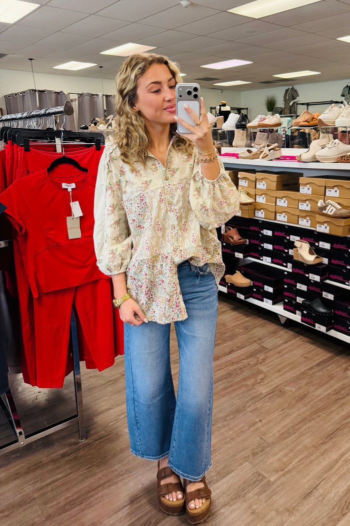 Print Mix Washed Button Down Shirt