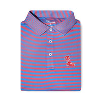 Bluecrest University Stripe Performance Polo Ole Miss Stacked Script