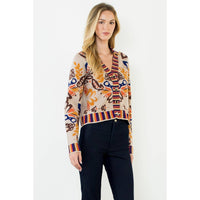 Floral V-Neck Cardigan With Gold Buttons