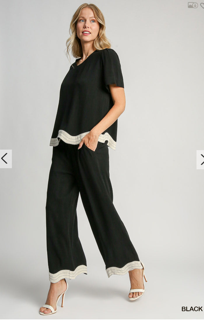 Linen Scalloped Hem Pants Set