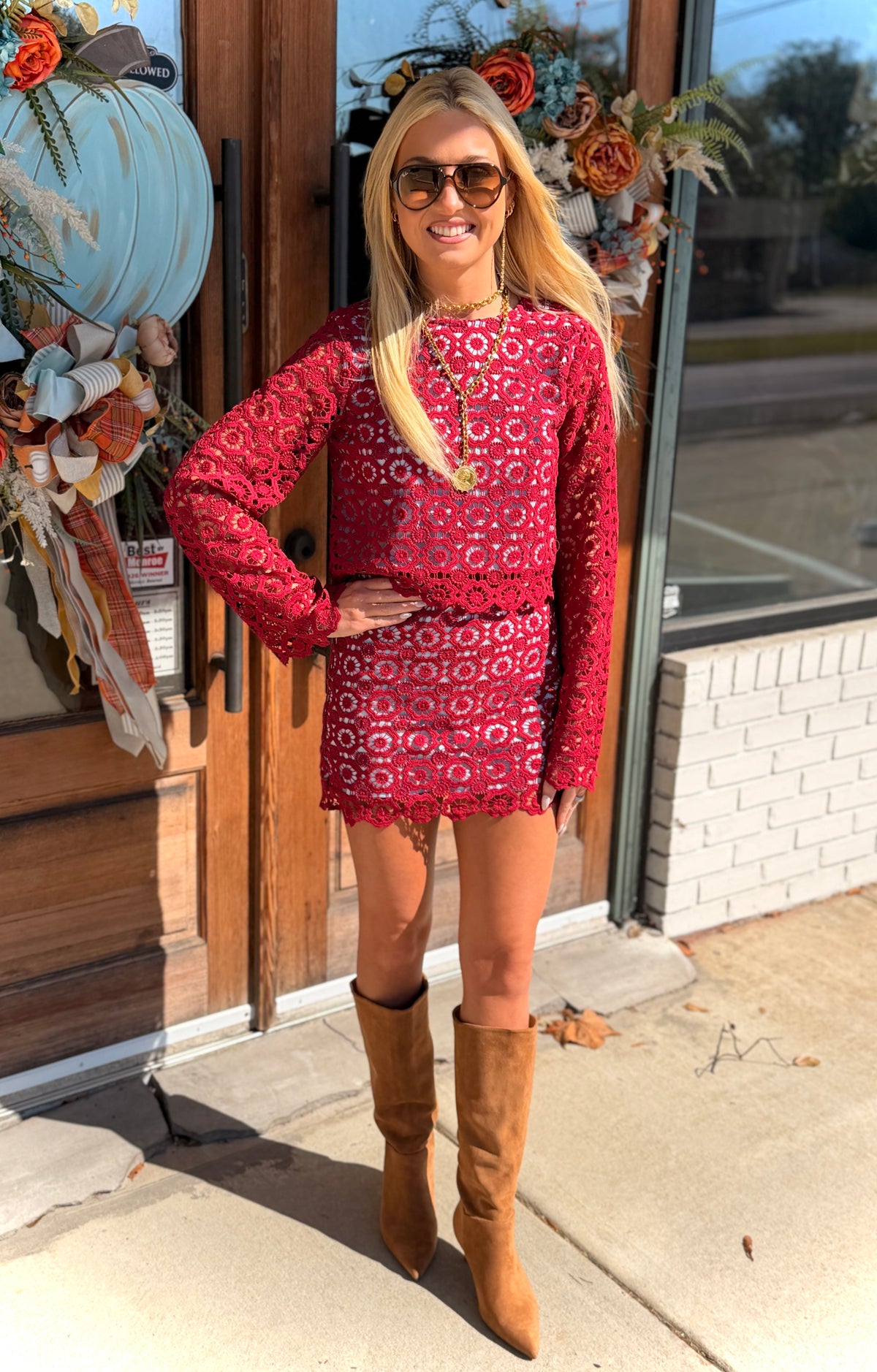 Floral Crochet Lace Skirt Set