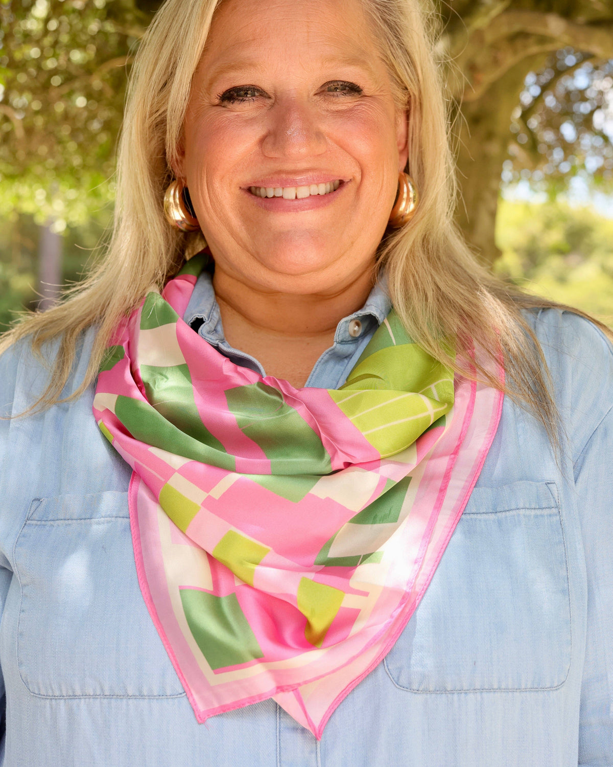 Gema Geometric Print Scarf Pink Green