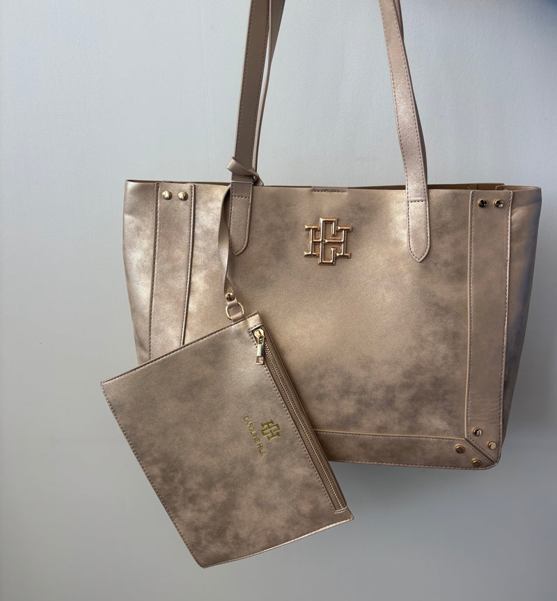 Caroline Hill Sophie Studded Tote Gold Shimmer