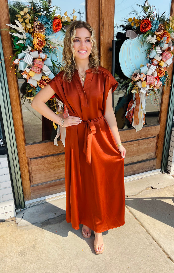 Short Sleeve V-Neck Line Midi Dress