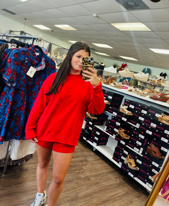 Mock Neck Terry Sweatshirt w/ Shorts