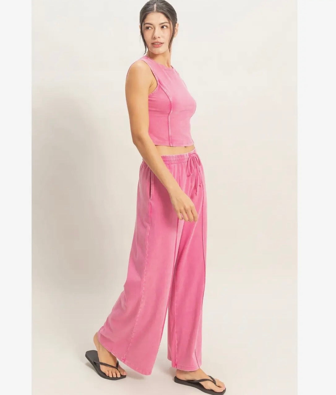 Mineral Washed Sleeveless Top & Wide Leg Pants Set