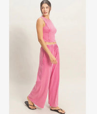 Mineral Washed Sleeveless Top & Wide Leg Pants Set