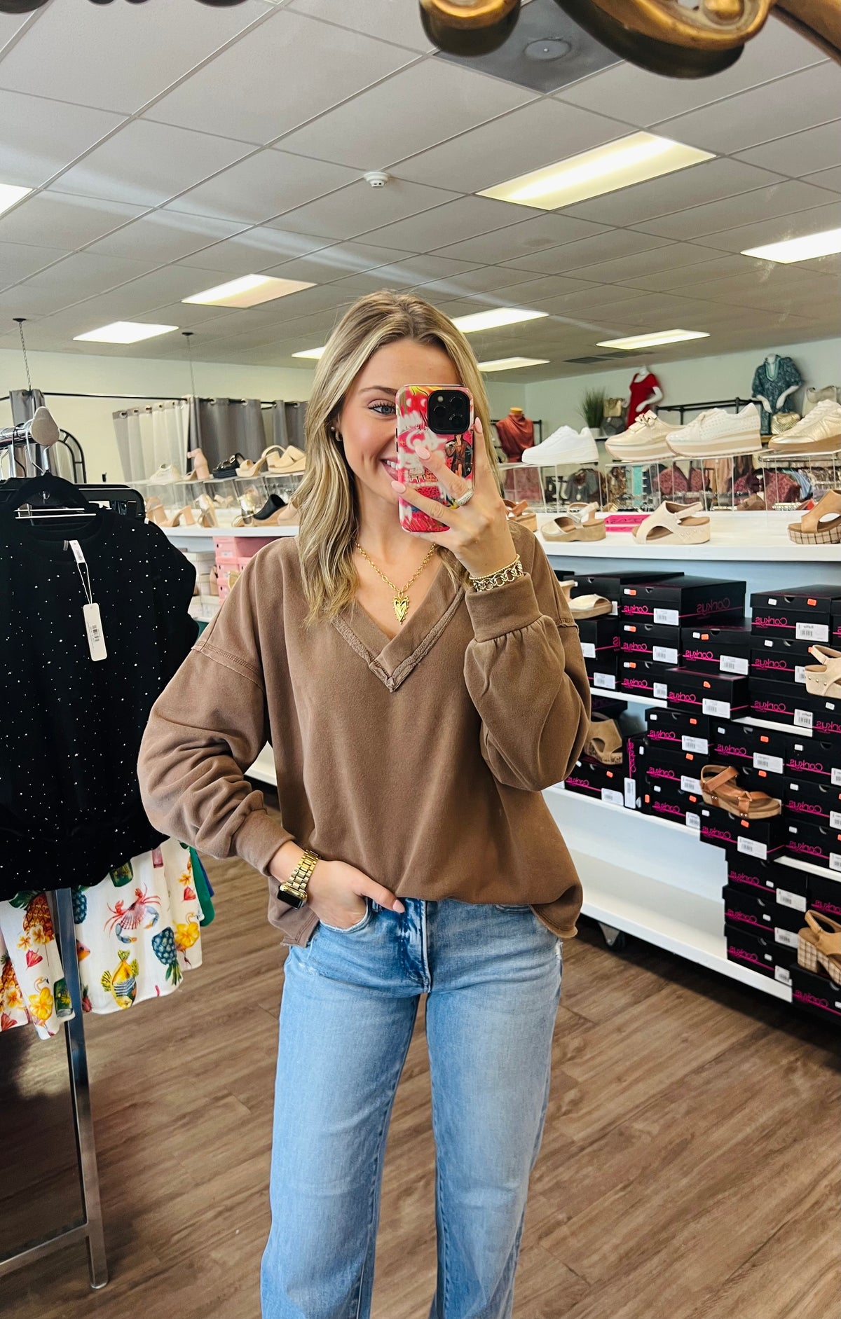 Reverse Stitch V Neck Long Sleeve Knit Top