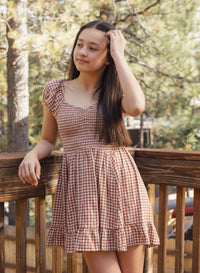 Rylee + Cru Teen Stella Dress Brick Check