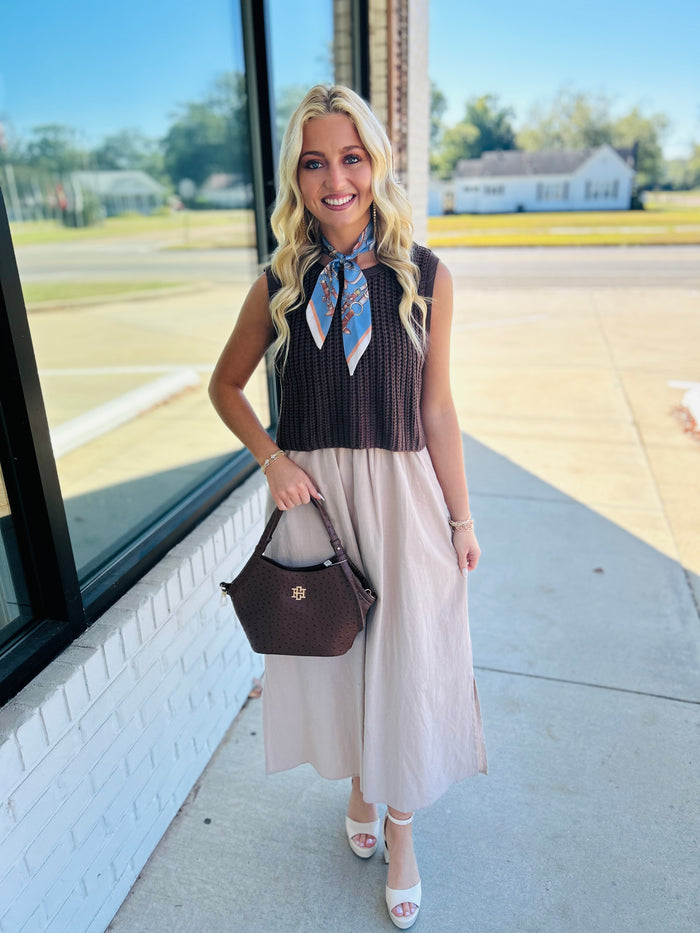 True Customer Favorite Chunky Sweater Mixed Media Midi Dress