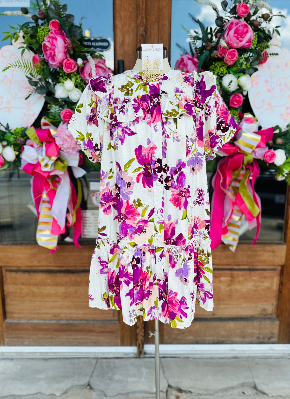 Ruffled Yoke Detail Short Sleeve Mini Dress