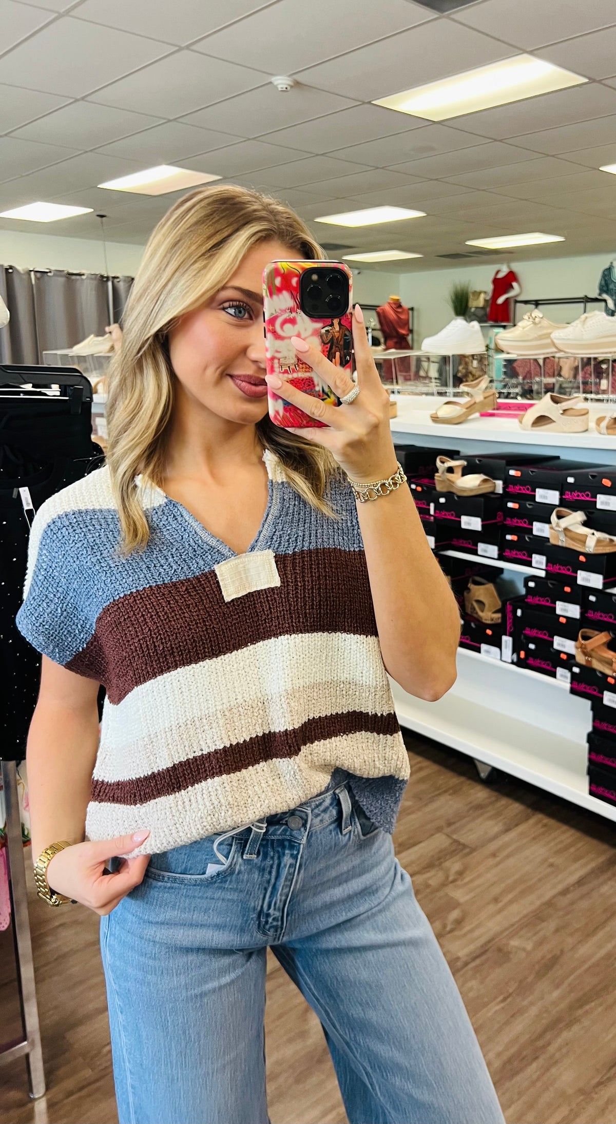 Multicolor Striped Cap Sleeve Sweater