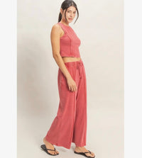 Mineral Washed Sleeveless Top & Wide Leg Pants Set