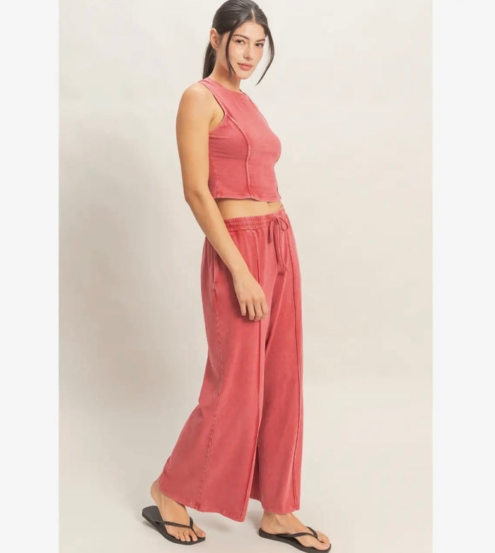 Mineral Washed Sleeveless Top & Wide Leg Pants Set