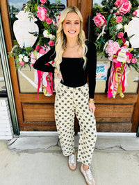 DOTS PRINT WASHED TWILL BARREL PANTS