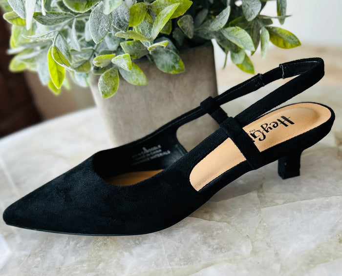 Corkys Kit N Caboodle Kitten Heel • Black Faux Suede