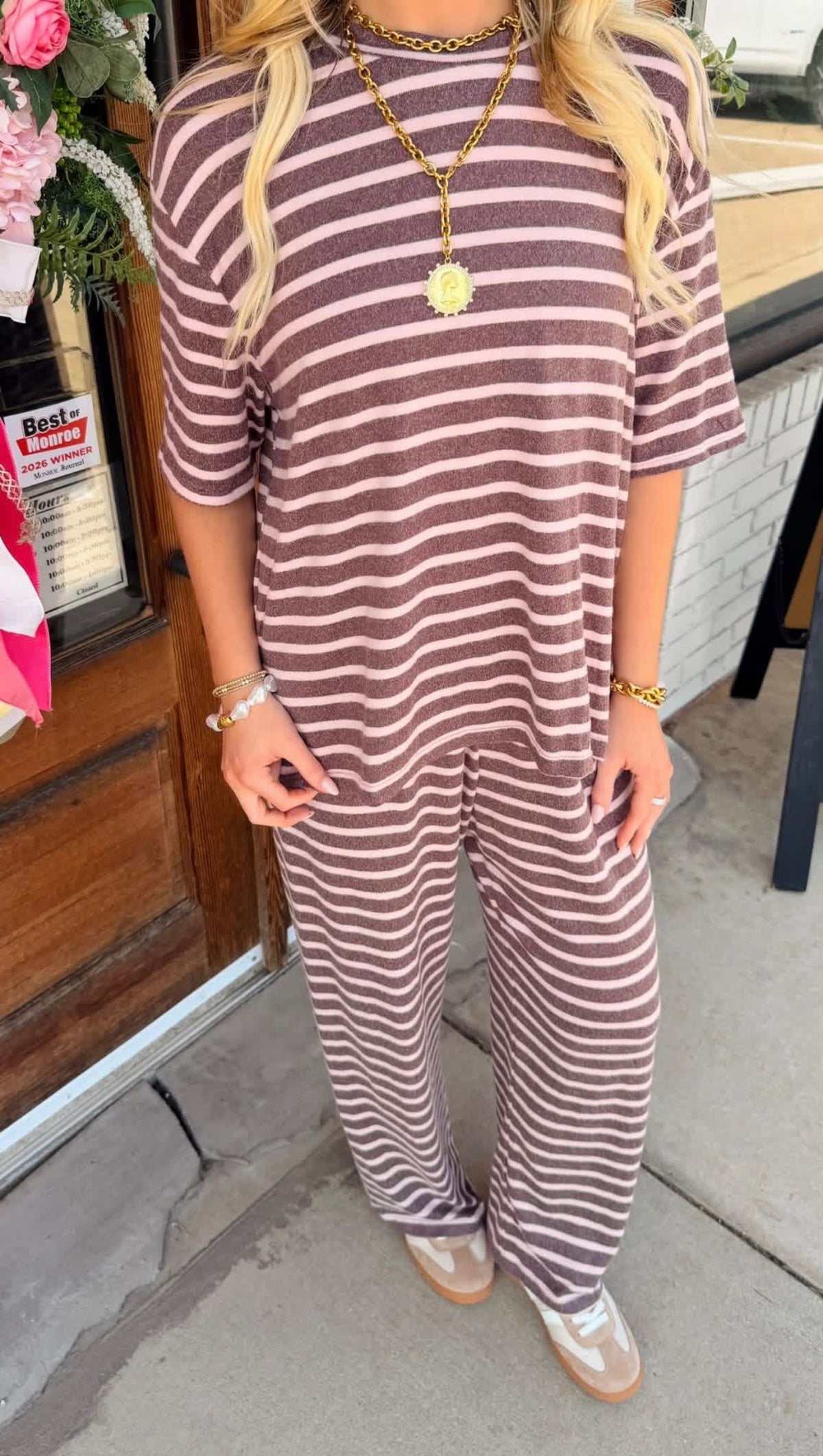 Striped Relaxed Knit Pants Set