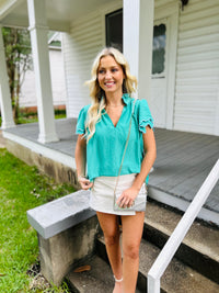 Scalloped Ruffle Sleeve Top