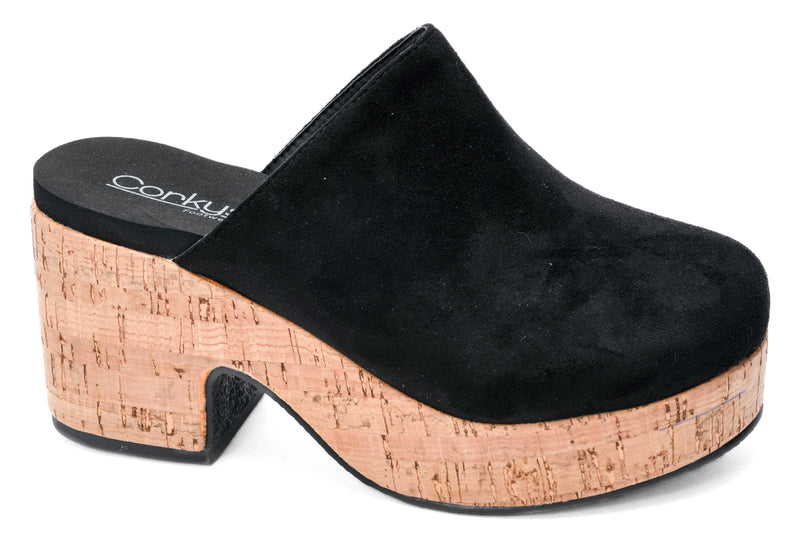 Corkys Watch Your Back Black Faux Suede Clogs