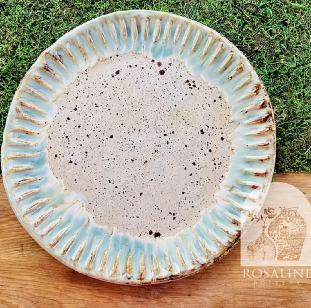 Rosaline Pottery Large Pleated Platter Color Delta Blue