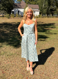 Floral Jacquard Belted Midi Dress