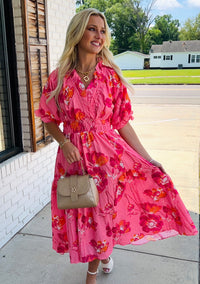 Mix Floral Smocked Midi Dress