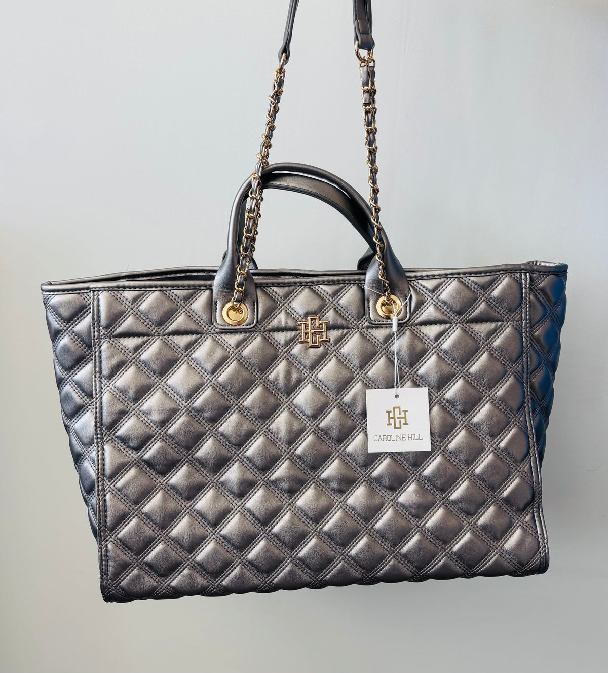Caroline Hill Melissa Tote Bag Black Pearl Quilted
