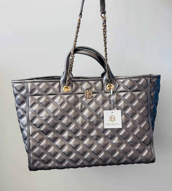 Caroline Hill Melissa Tote Bag Black Pearl Quilted