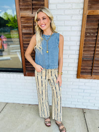 FLORAL PRINTED SOFT STRETCH TWILL PANTS