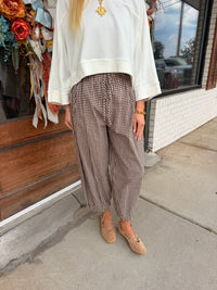 Gingham barrel leg pants