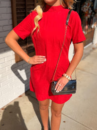 Mock Neck Bow Back Shift Mini Dress