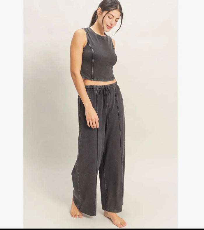 Mineral Washed Sleeveless Top & Wide Leg Pants Set
