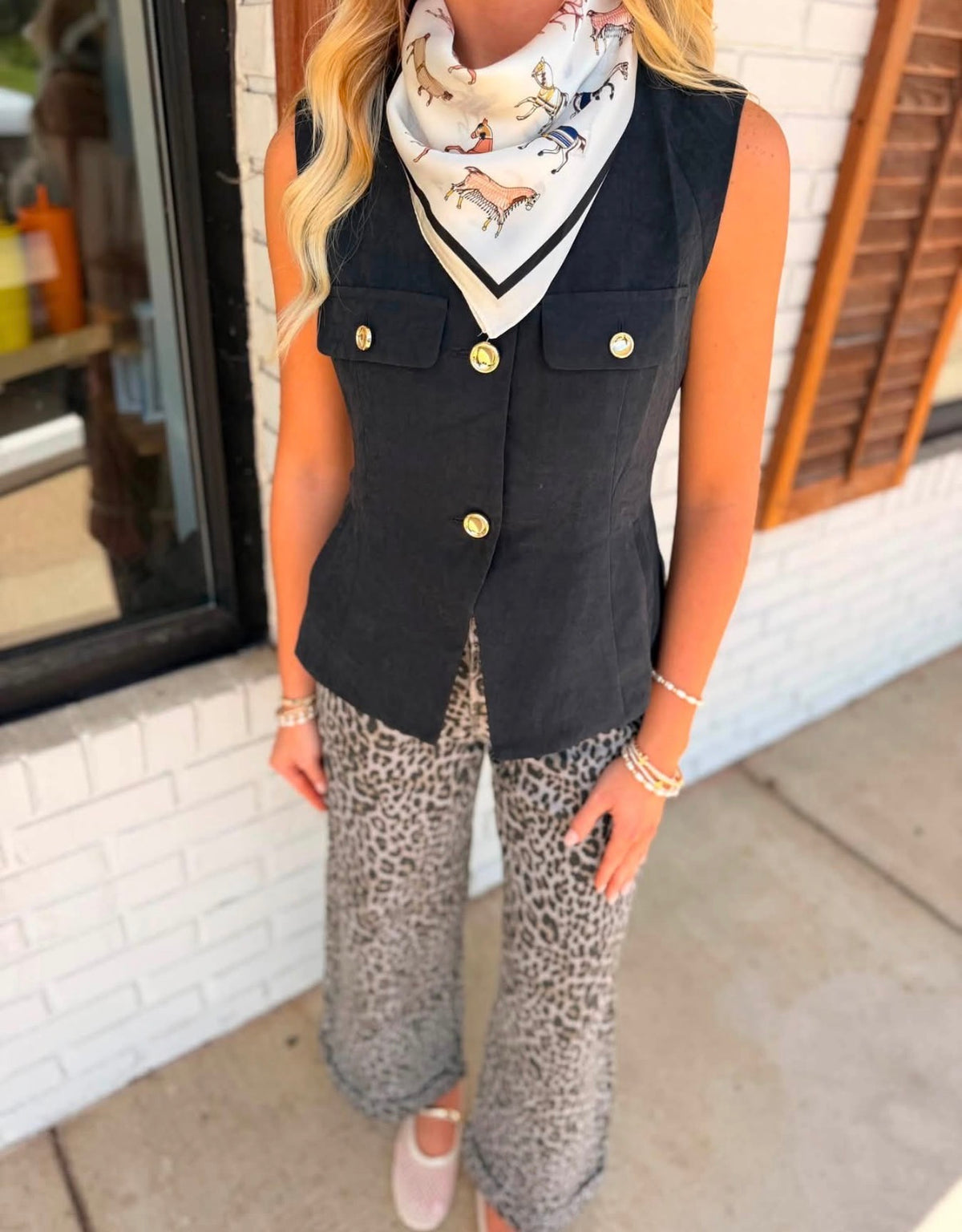 HIGH-RISE WIDE LEG CROPPED CUFF LEOPARD