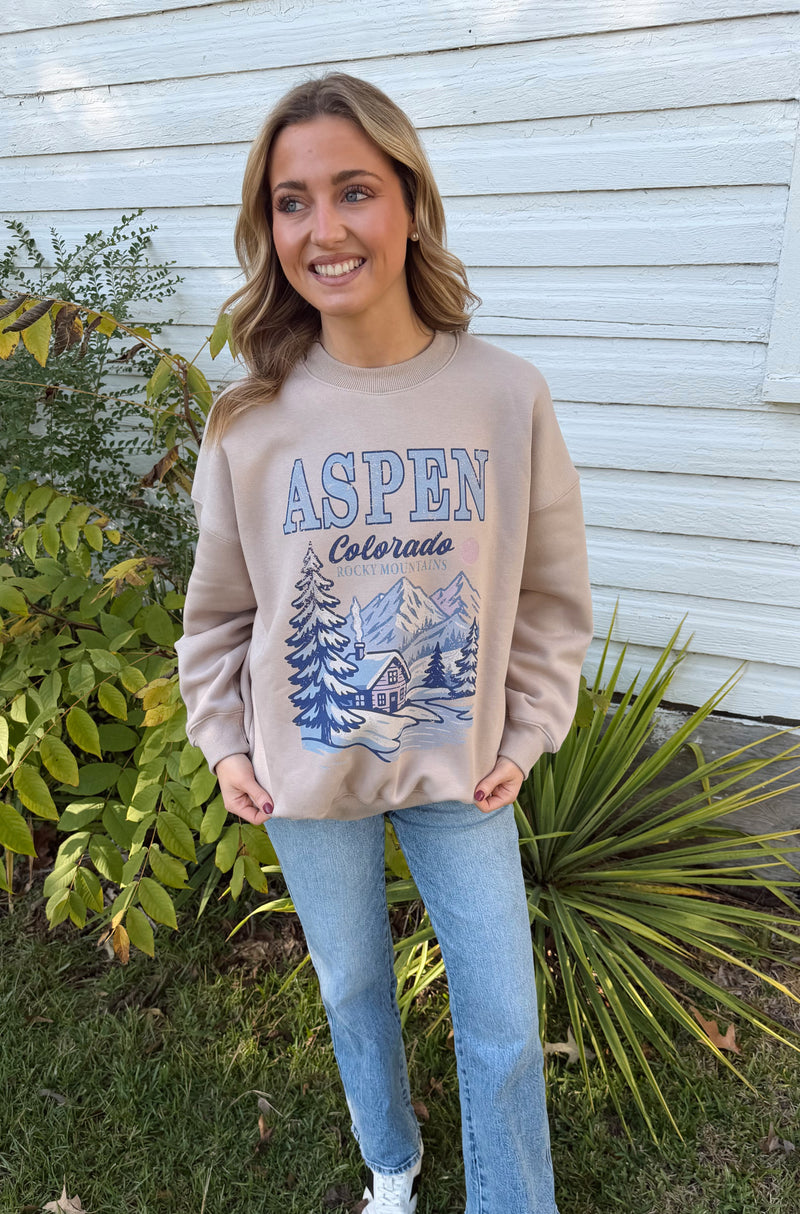 Aspen Graphic Long Sleeve Crew Neck Oversized Sweatshirt