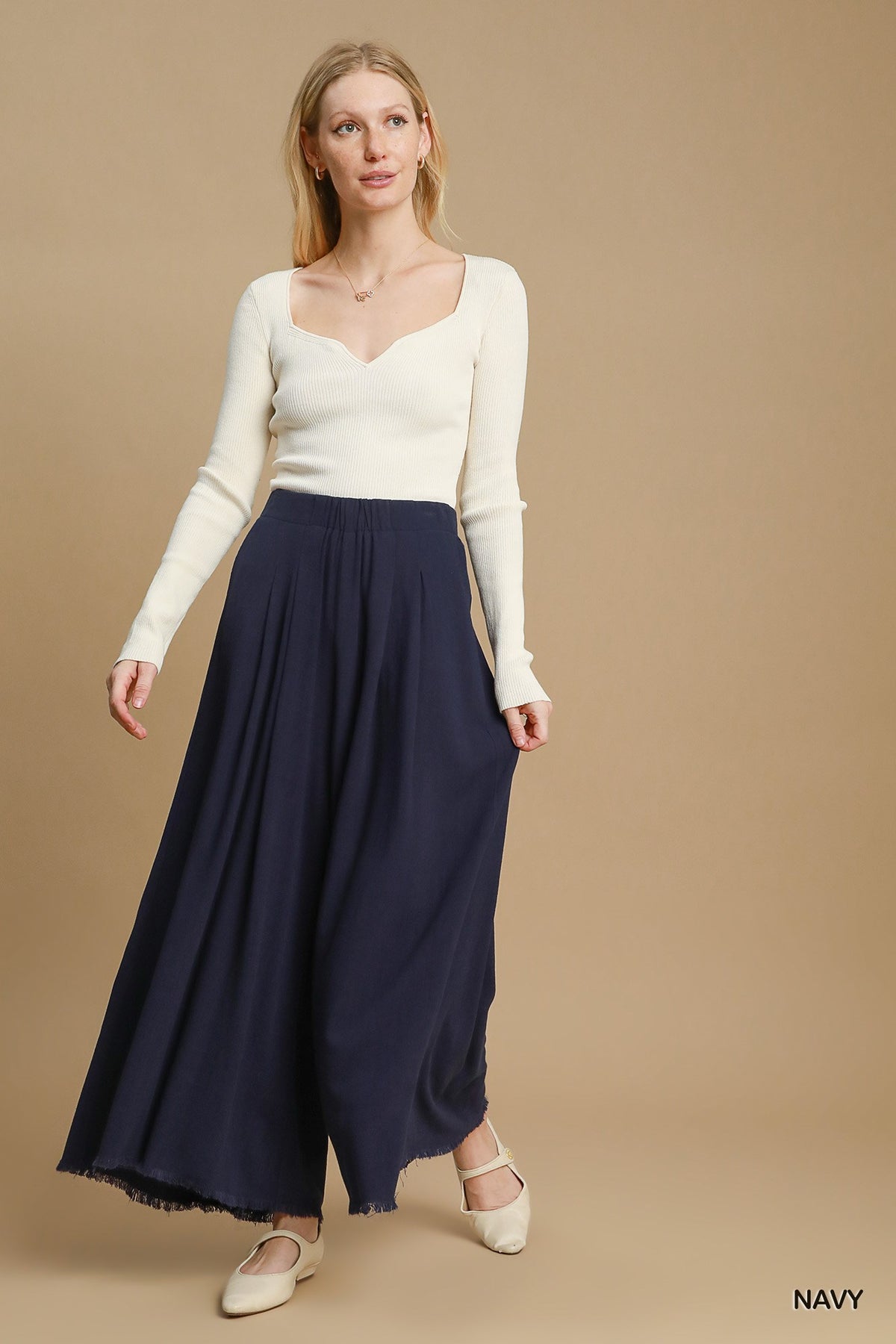 Wide Leg Linen Blend Pants