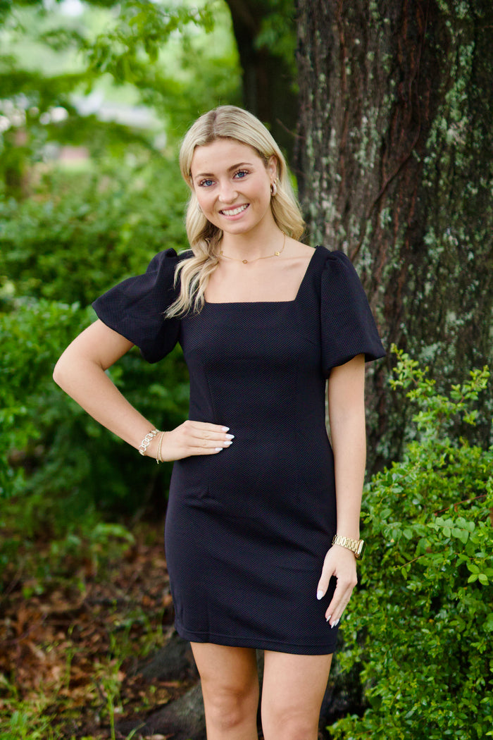 Puff Short Sleeve Square Neck Heavy Knit Dress