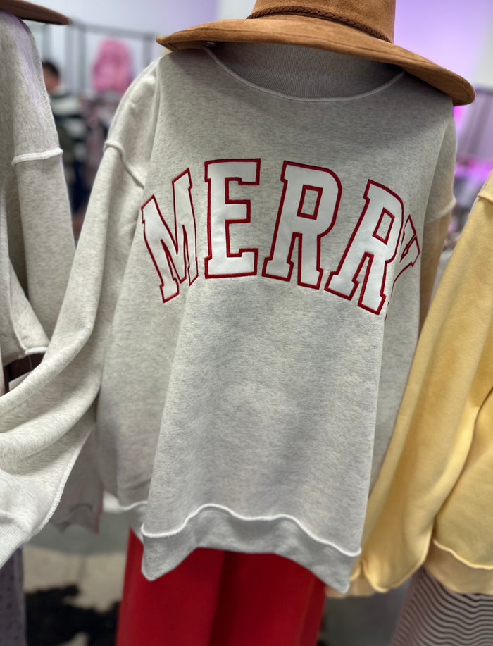 Merry Embroidered Mock Neck Sweatshirt