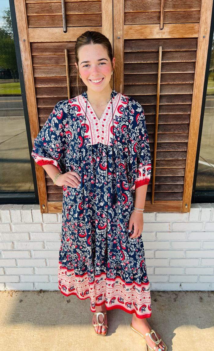 Abstract Boarder Print Midi Dress