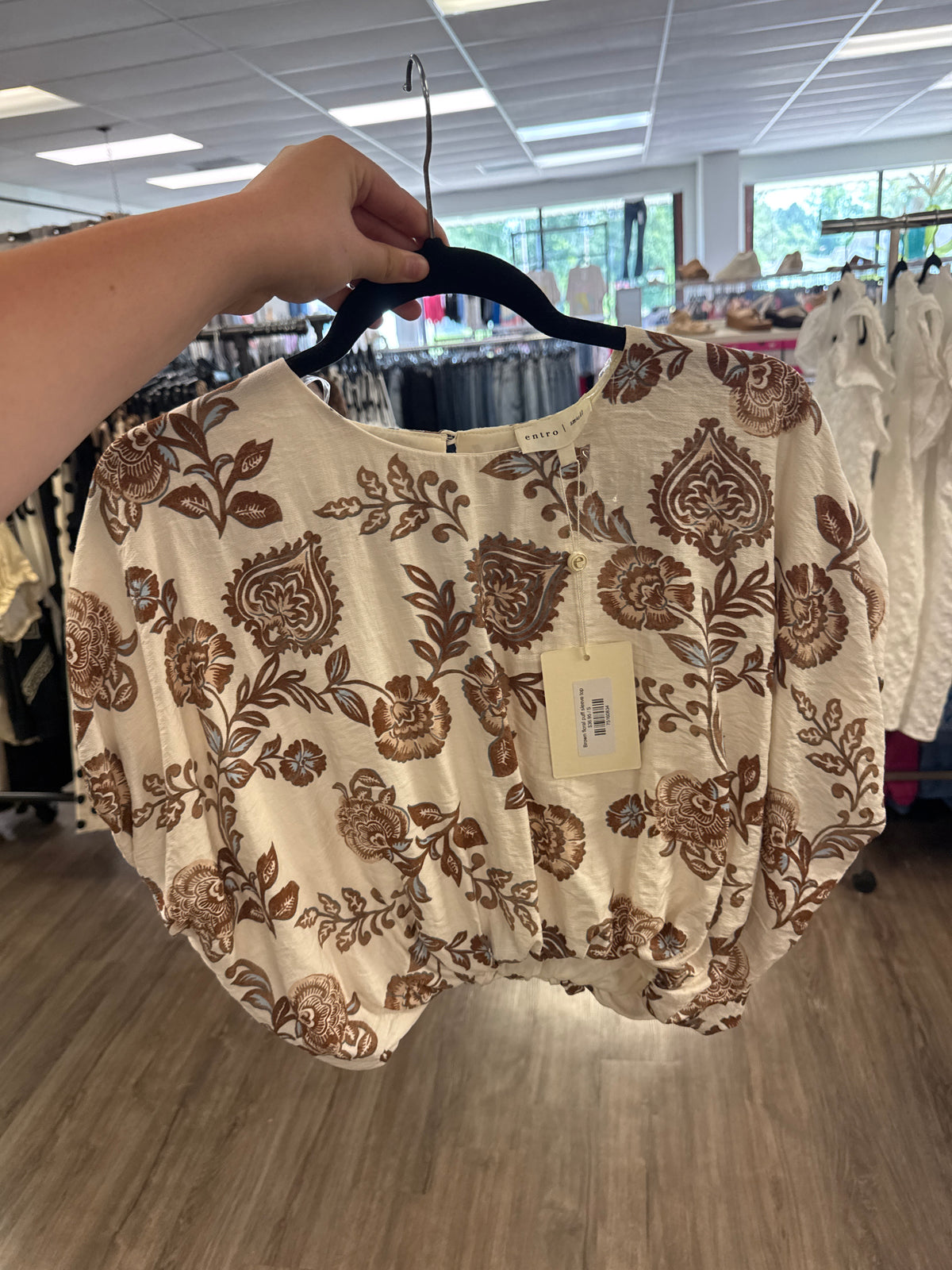Brown floral puff sleeve top