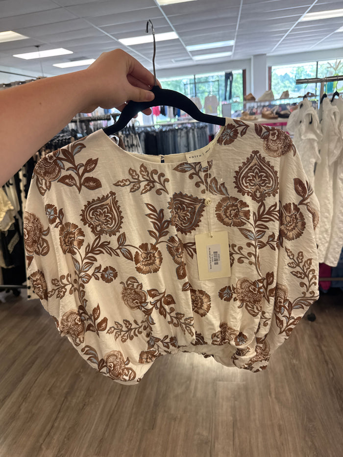 Brown floral puff sleeve top
