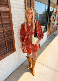 Floral print 3/4 puff sleeve mini dress
