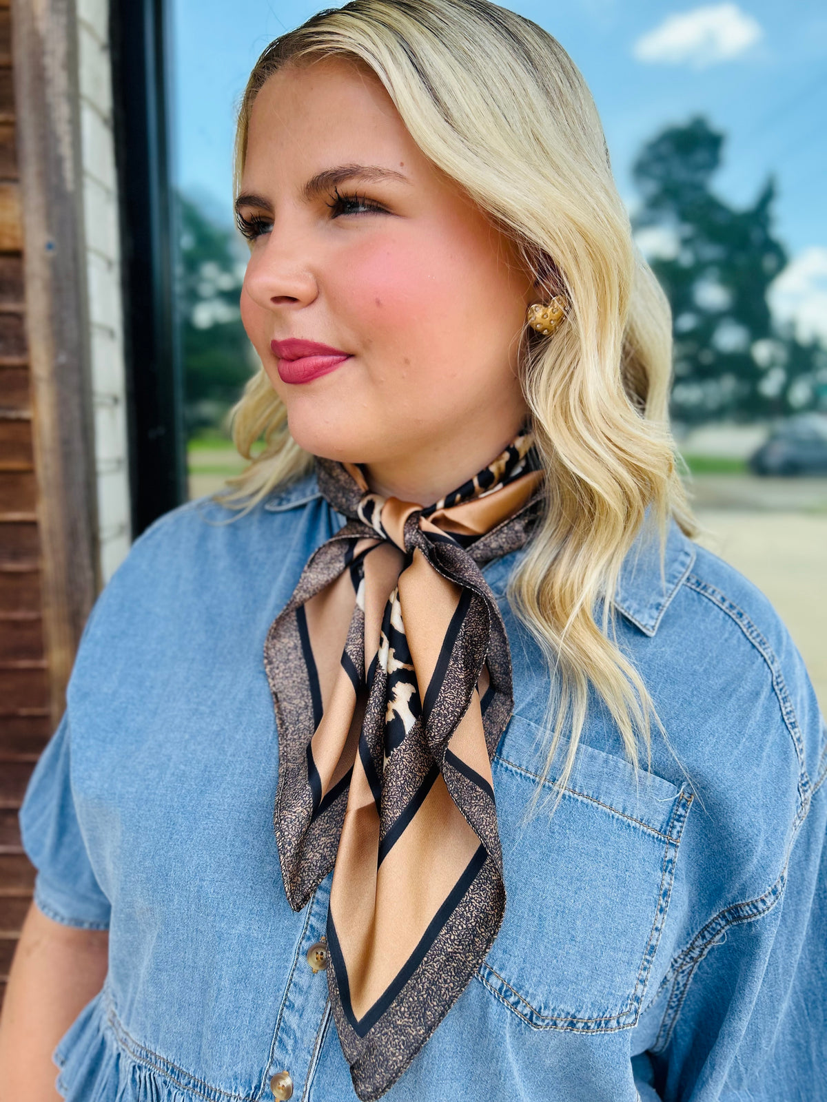 Eila Leopard Print Scarf Brown
