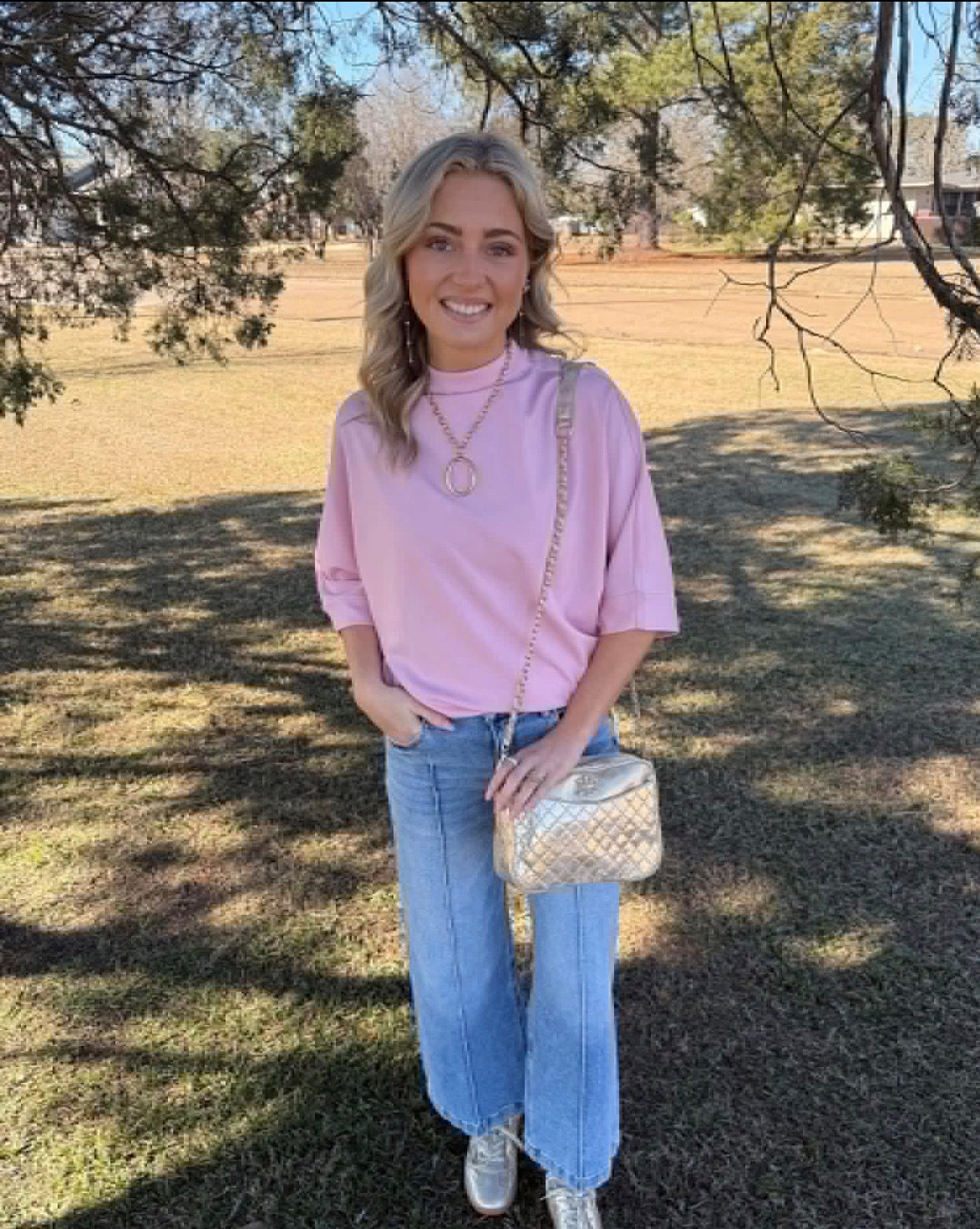 Solid Mock Neck Half Sleeve Top