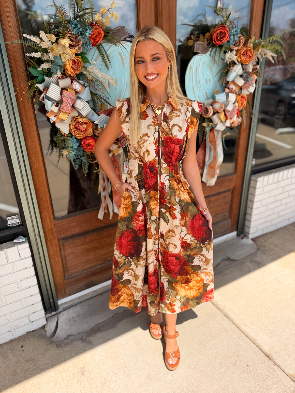 Floral Zip Front Midi Dress
