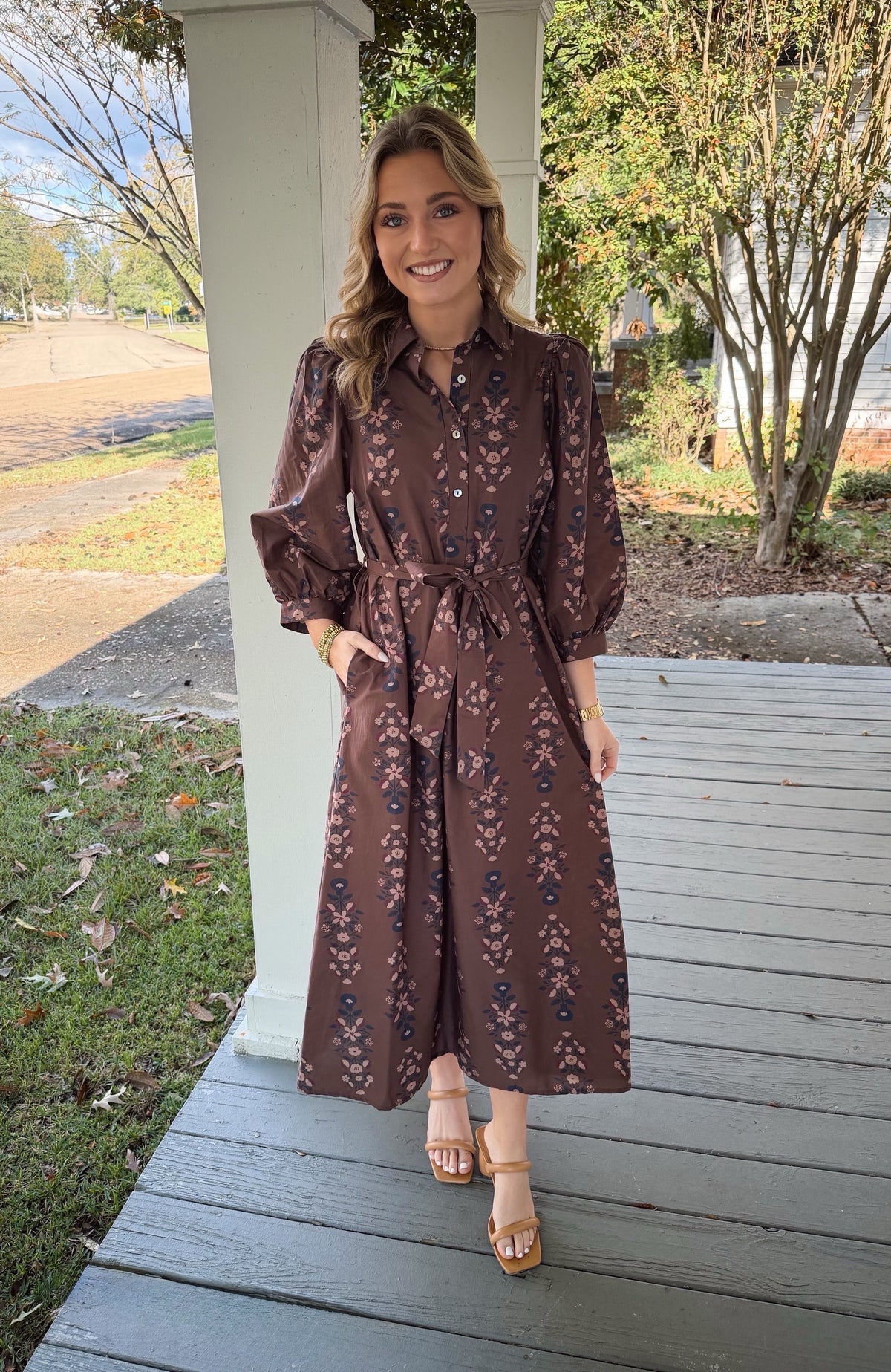 Floral Brown Midi Dress