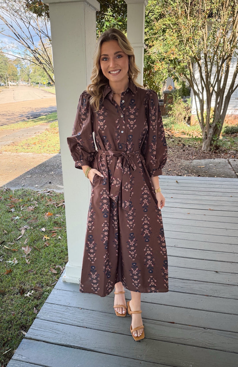 Floral Brown Midi Dress