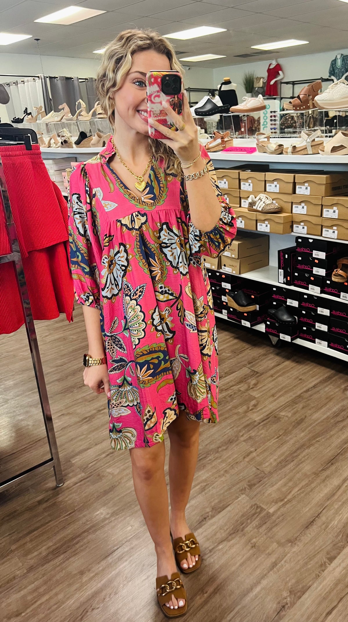 Abstract Print Puff Sleeve Babydoll Dress