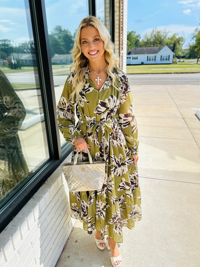 Floral Print Belted Maxi Dress