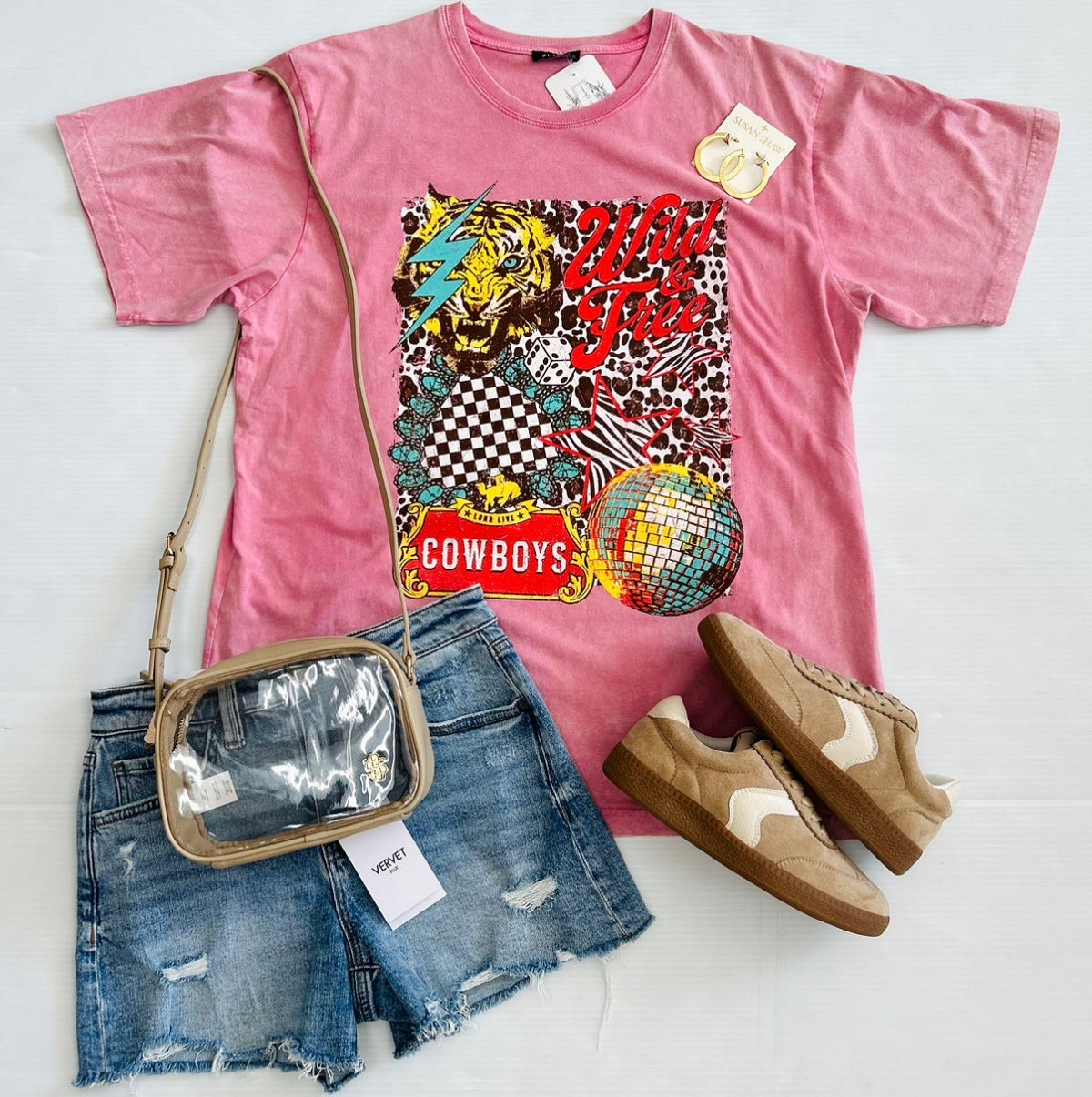 WILD & FREE COLLAGE VINTAGE GRAPHIC, VINTAGE MINERAL WASHED COTTON, BOYFRIEND FIT TEE